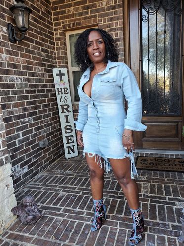 Customer photo review of Destroyed Denim Romper