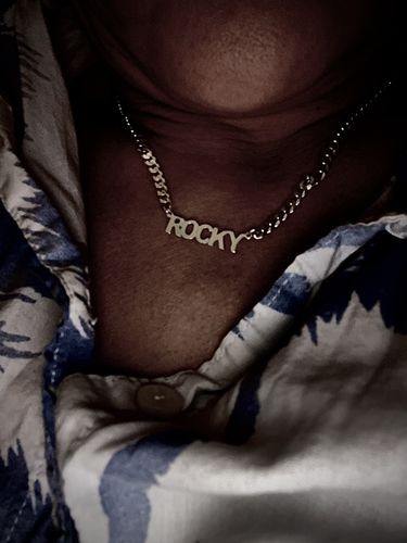 Customer photo review of Block Mini Name Necklace with Cuban Chain