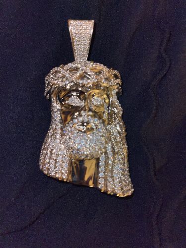 Customer photo review of Rhodium Simulated Diamond 3D Jesus Pendant