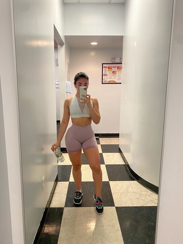 Customer photo review of Lilac Contour Scrunch Butt Biker Shorts