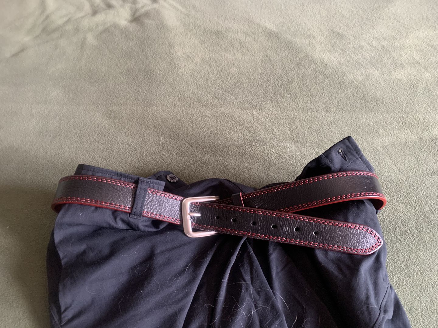 Customer photo review of The Diablo Belt - Black Full Grain Leather Belt with Red Stitches