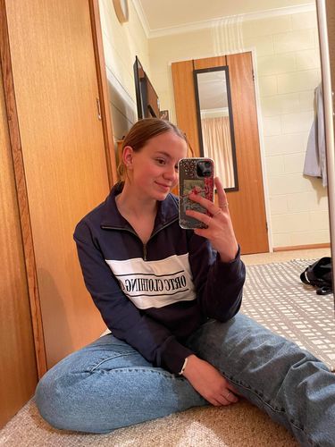 Customer photo review of Classic Logo Quarter Zip Navy