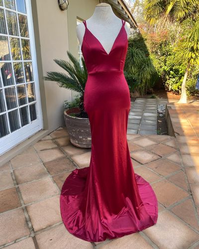 Customer photo review of Lace Up Back Red Mermaid Satin Prom Dress M01077