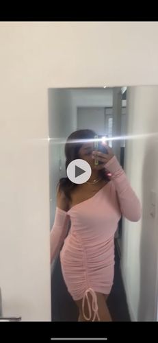 Customer photo review of Solid Color Mesh Patchwork Shirred Irregular Glamorous Mini Dress