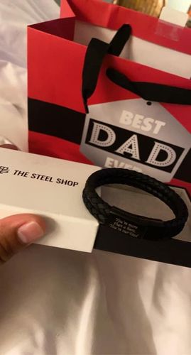 Customer photo review of Double Row Black Leather Black Clasp Engravable Bracelet