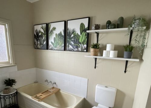 Customer photo review of Tropical Skyline - Three Piece Jungle Monstera Palm Garden Stretched Canvas Print