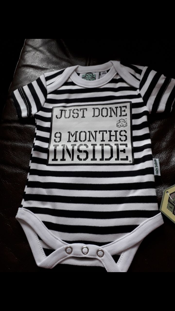 Customer photo review of Baby Shower Gift - Just Done 9 Months Inside® - Summer Suit - Black/White by Lazy Baby®