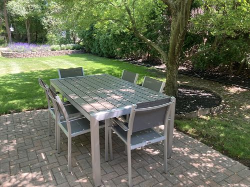Customer photo review of Belvadare 7 Piece Brushed Aluminum Outdoor Dining Table Set