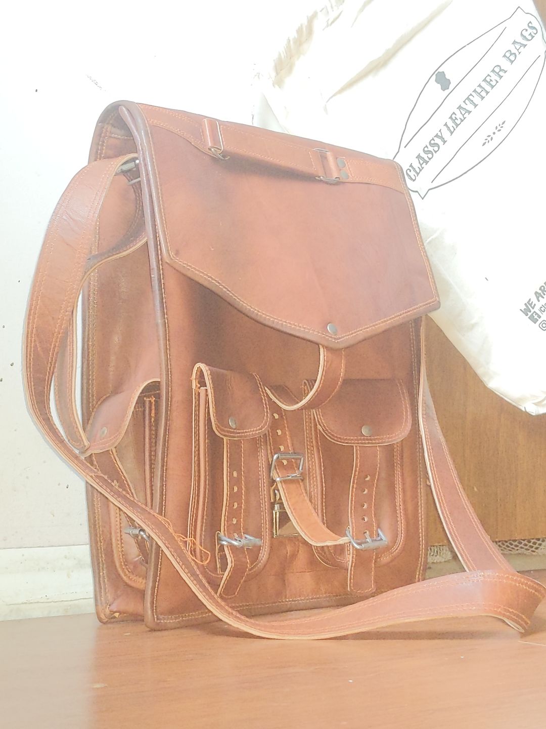 Customer photo review of 2-in-1 Leather Convertible Briefcase Backpack Crossbody Laptop Bag