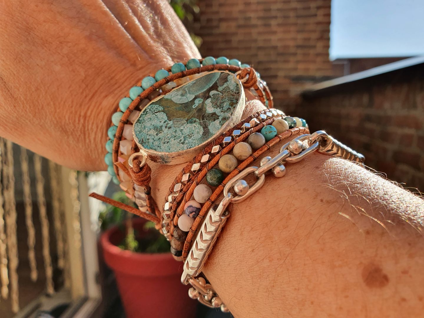 Customer photo review of Handmade Natural Ocean Jasper Leather Wrap Bracelet