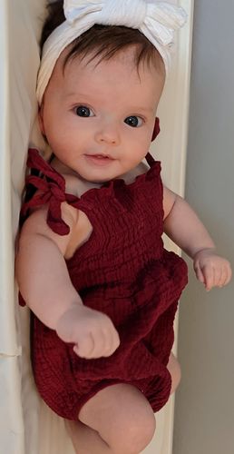 Customer photo review of Finlee smocked romper in dark wine