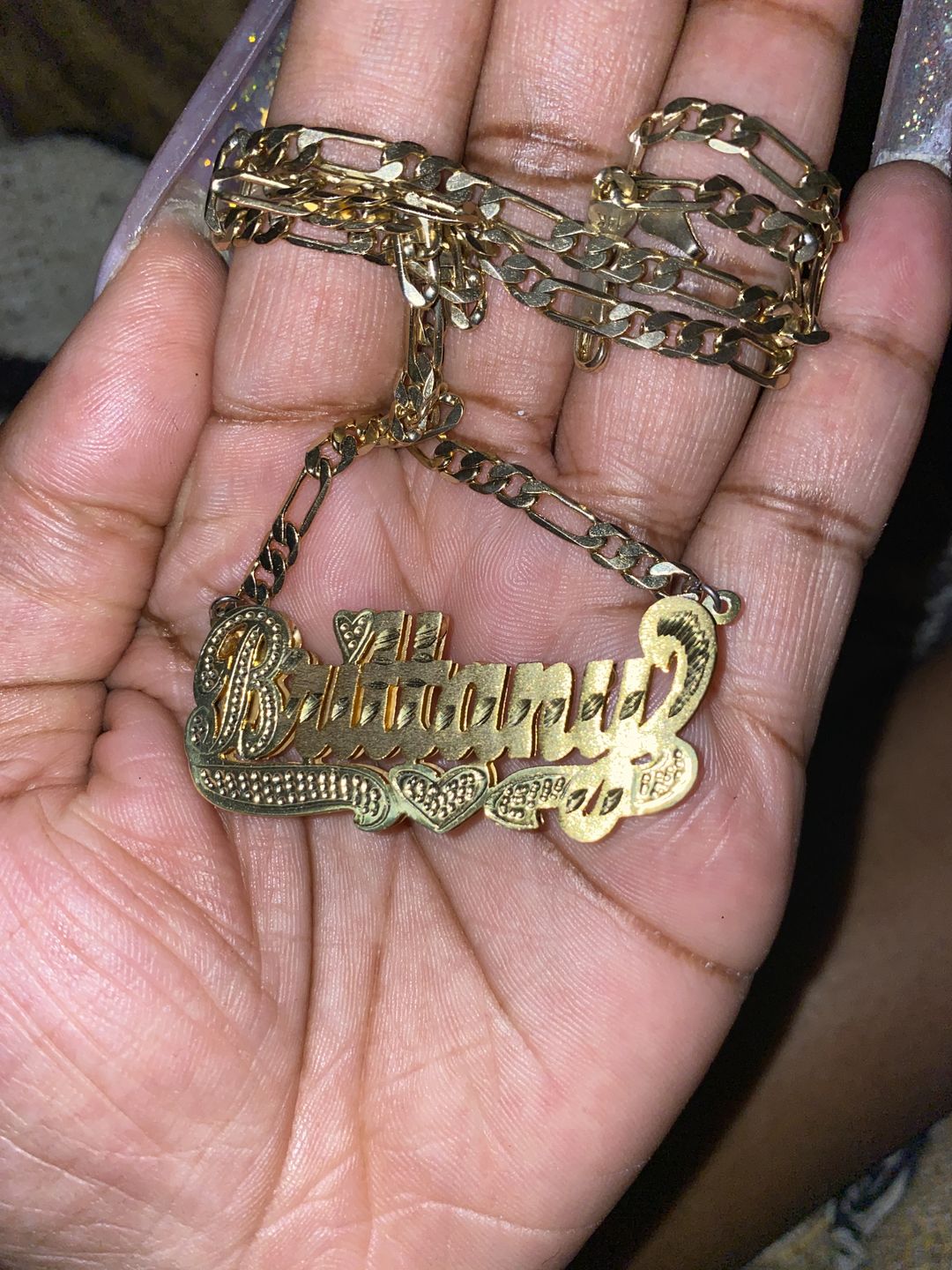 Customer photo review of Double plated luxe custom name necklace