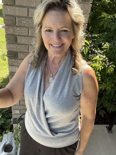 Customer photo review of Jolie Overlap Tank (Grey)