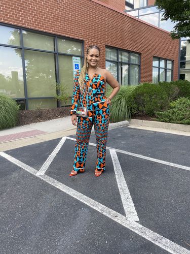 Customer photo review of African Print Lagina Jacket and Pant Set