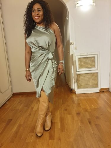 Customer photo review of One Shoulder Elegant Belt Midi Dress