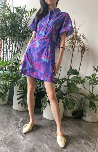 Customer photo review of Abstract Print Drop Shoulder Sleeve Shirt Style Mini Dresses