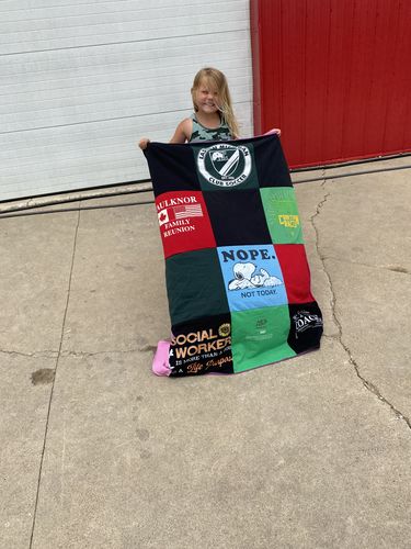 T-shirt quilt with family reunions themes by Judy from MI