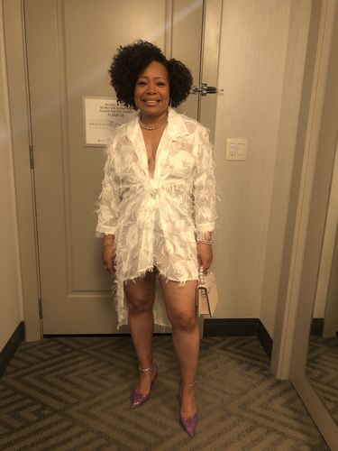 Customer photo review of Feathered Shirt Dress