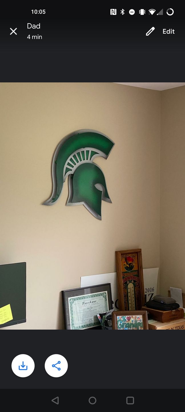 Customer photo review of Michigan State University "Spartan Helmet" 3D Vintage Metal Art 22" x 20"