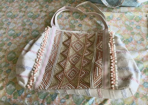 Customer photo review of Rose Gold Tote-Hand Beaded Metallic Tote For Women