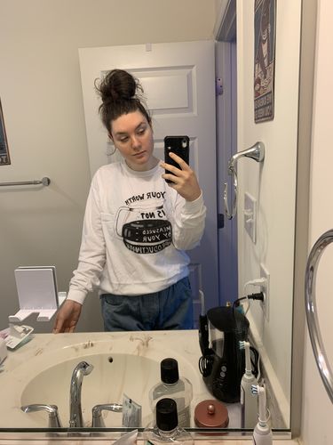 Customer photo review of Your Worth Is Not Measured By Your Productivity (Coffee Pot) -- Long-Sleeve