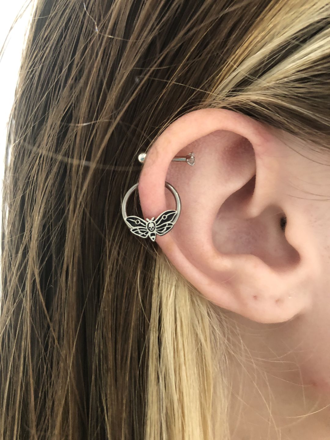 Customer photo review of 16G Death's Head Moth Captive Bead Ring