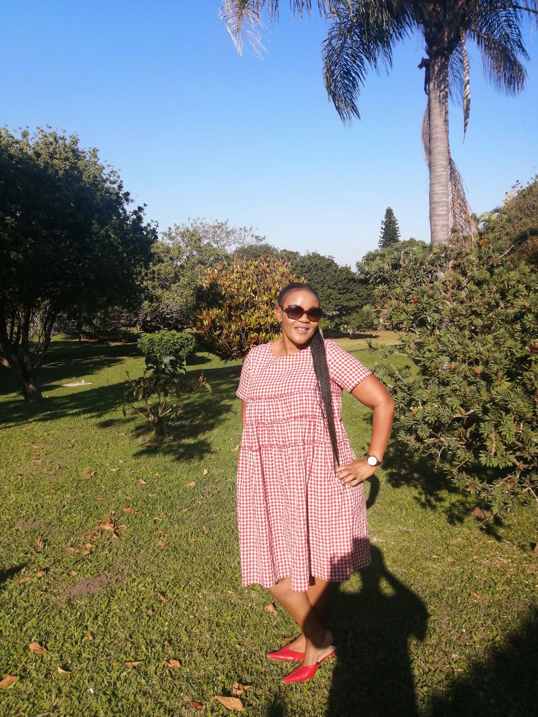 Customer photo review of Plus Size - 100%Cotton Short Sleeve Plaid Dress