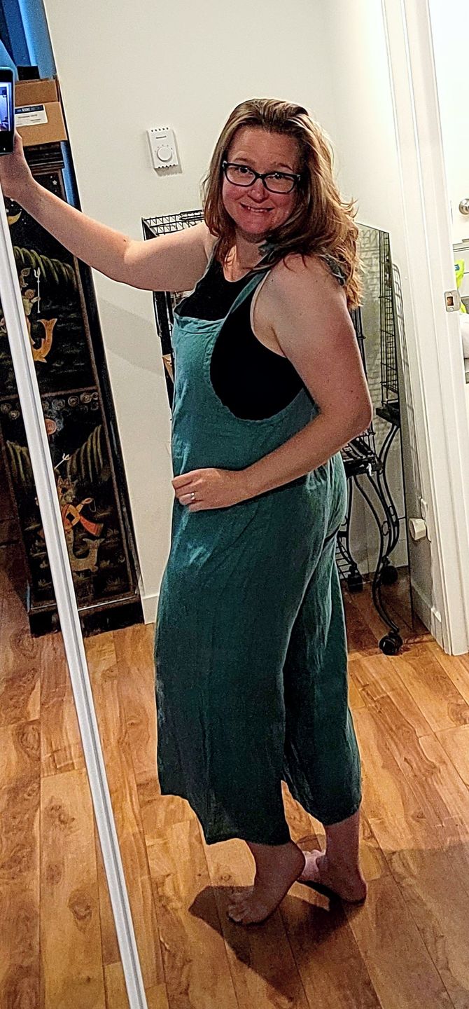 Customer photo review of Lighter Days Linen Jumpsuit (Light Teal)