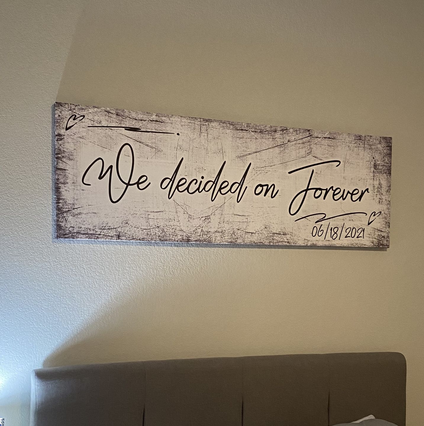Customer photo review of Personalized "We Decided On Forever" Premium Panoramic Canvas