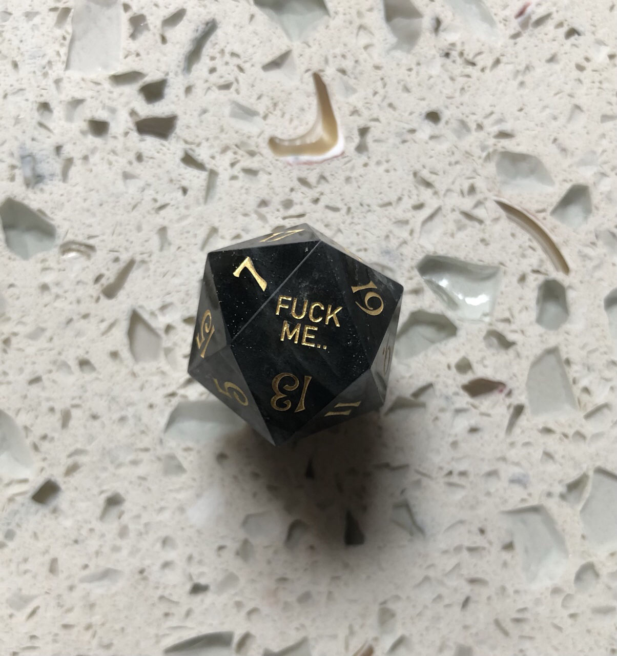 Customer photo review of URWizards D&D Engraved labradorite D20 Dice