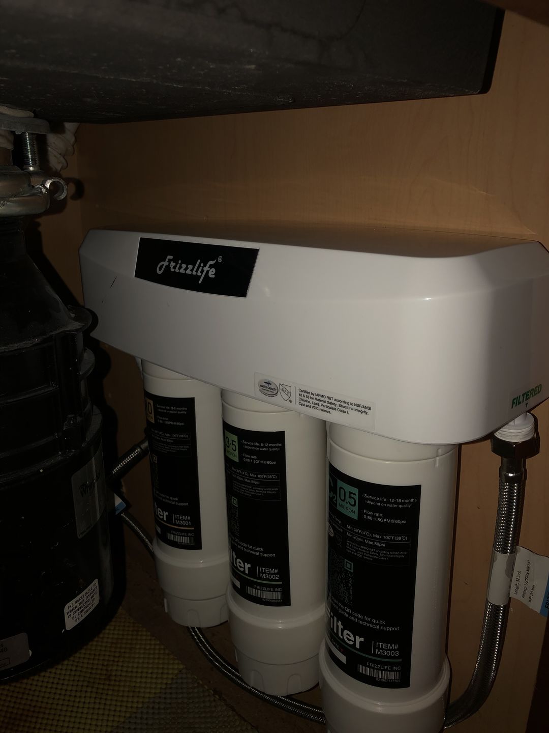 Customer photo review of Frizzlife 3-Stage Under Sink Water Filter System SK99-NEW, Direct Connect