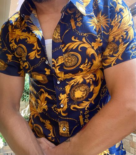 Customer photo review of 2021 Summer New Men's Printed Shirts Shorts 2 Piece