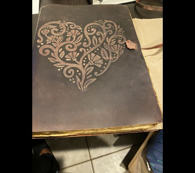 Customer photo review of Vintage Leather Journal with Embossed Heart – Antique Paper
