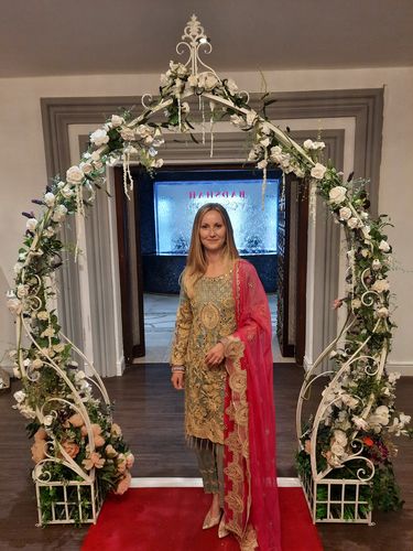 Customer photo review of Simrans Stunning Semi Formal Heavily Embroidered Outfit With Silk Trousers & Embroidered Dupatta SB01