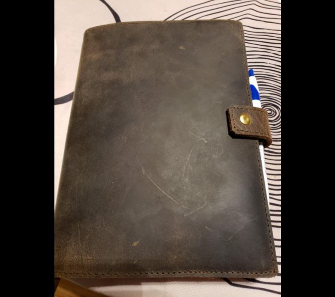 Customer photo review of A5 Refillable Leather Journal – Lined Notebook Cover