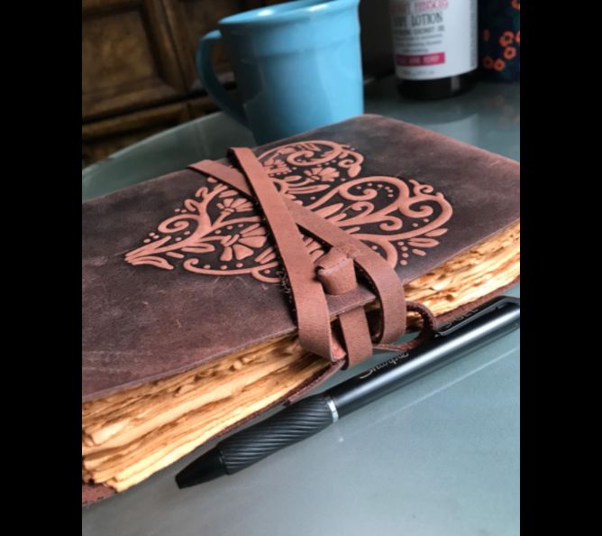 Customer photo review of Vintage Leather Journal with Embossed Heart – Antique Paper
