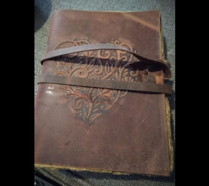 Customer photo review of Vintage Leather Journal with Embossed Heart – Antique Paper