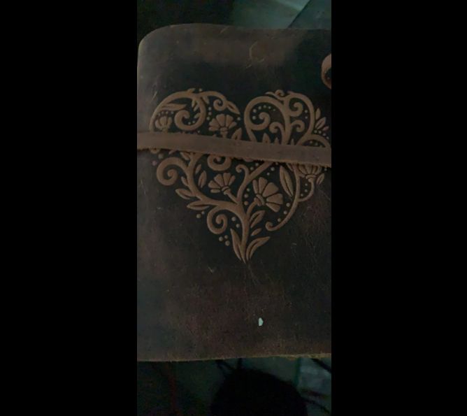 Customer photo review of Vintage Leather Journal with Embossed Heart – Antique Paper