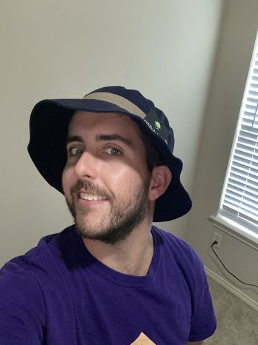 Customer photo review of Big Bucket Hat, Navy/Tan