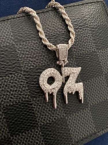 Customer photo review of Custom Dripping Letters Iced Out Pendant