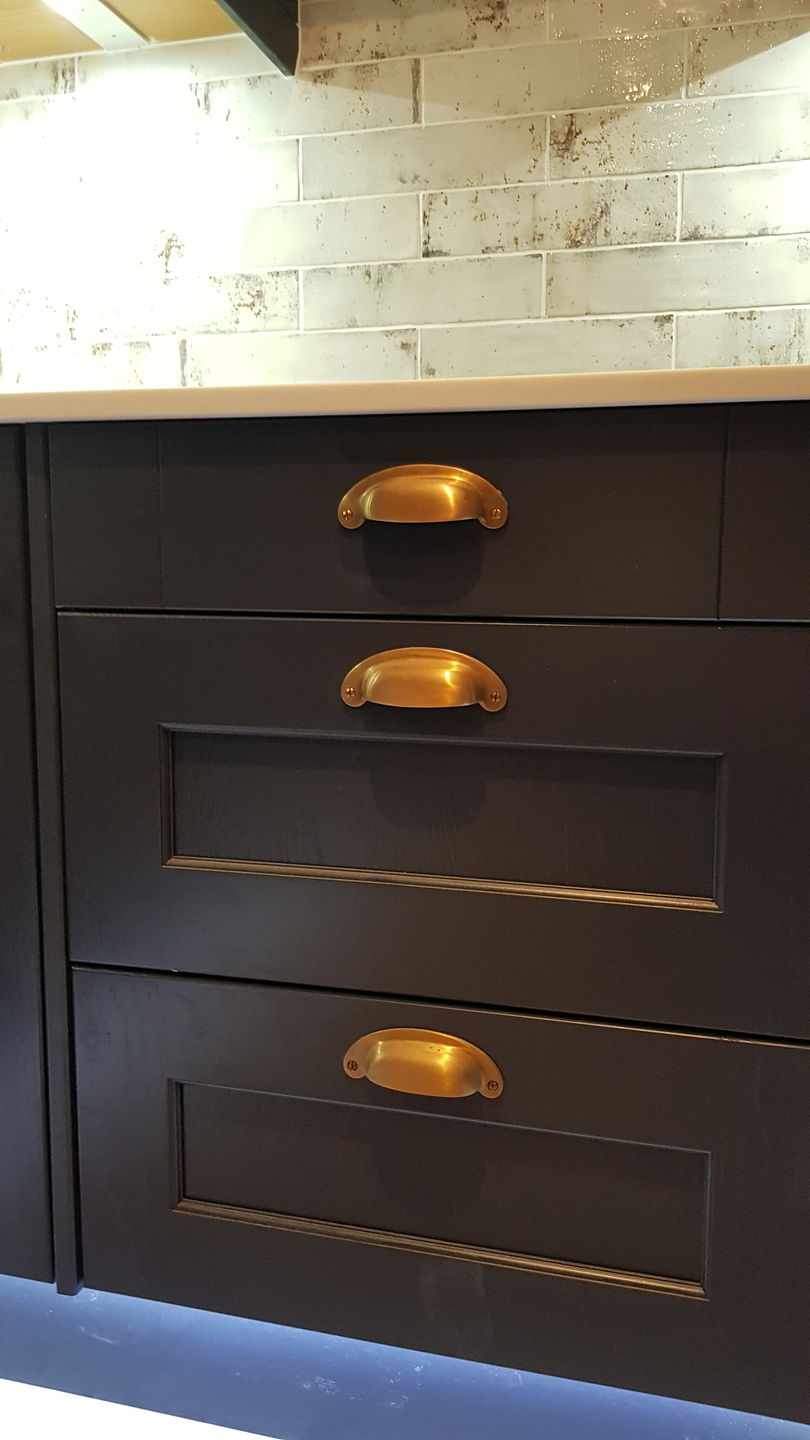 Customer photo review of Classic Satin Aged Brass Cupboard Handles