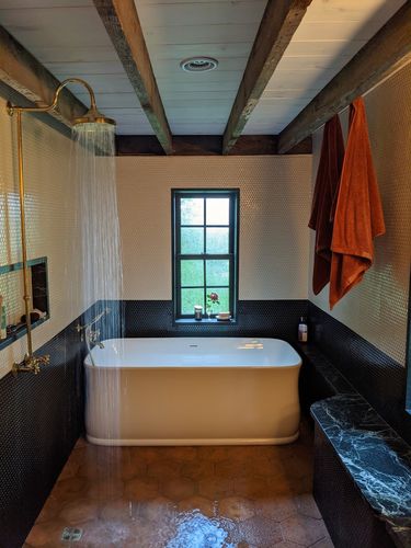 Customer photo review of Olivia Solid Brass Shower System Combo With Head Shower and Hand Held Shower