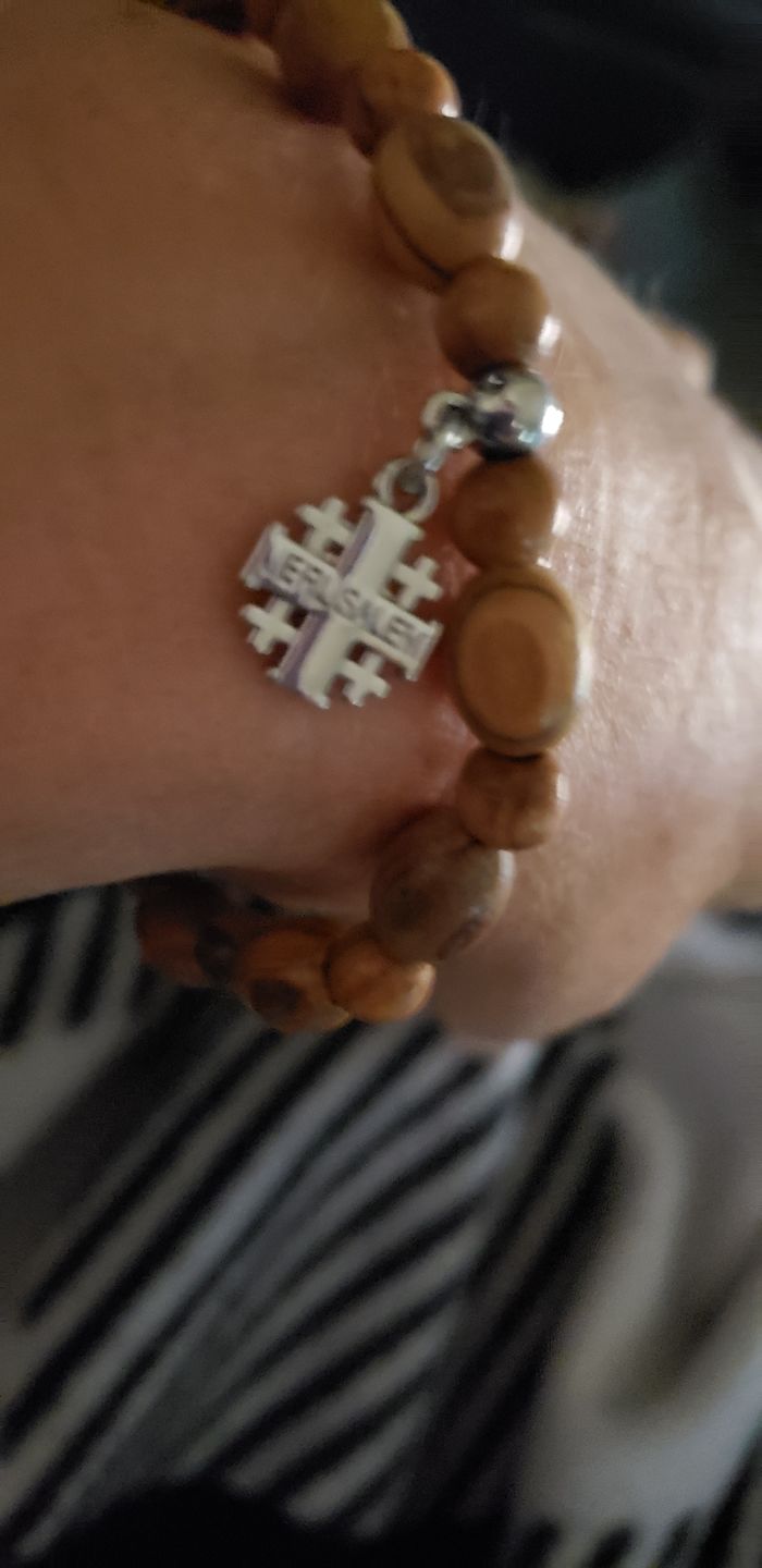 Customer photo review of Olive Wood Beads Bracelet with Pendant - Holy Land Bracelets