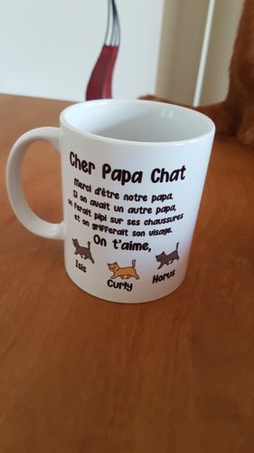 Customer photo review of Mug Personnalisé "Cher Papa Chat"