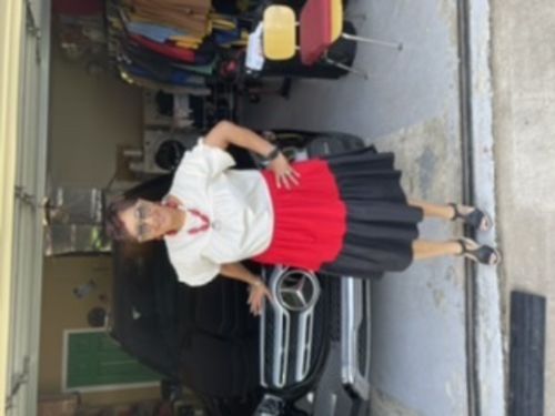 Customer photo review of Red & Black Flutter Sleeve Dress
