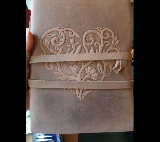 Customer photo review of Vintage Leather Journal with Embossed Heart – Antique Paper