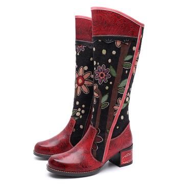 Customer photo review of Bohemian Leather Block Heel Long Boots Exotic Pattern