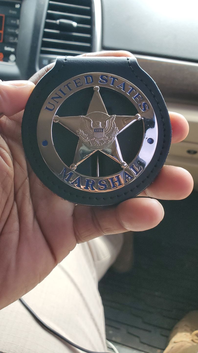 Customer photo review of US Federal Court Law Enforcement MARSHAL Badge Solid Copper Replica Movie Props