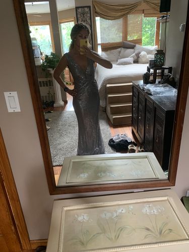 Customer photo review of Missord Mesh Insert Wrap Cross Sequin Mermaid Hem Prom Dress M01112