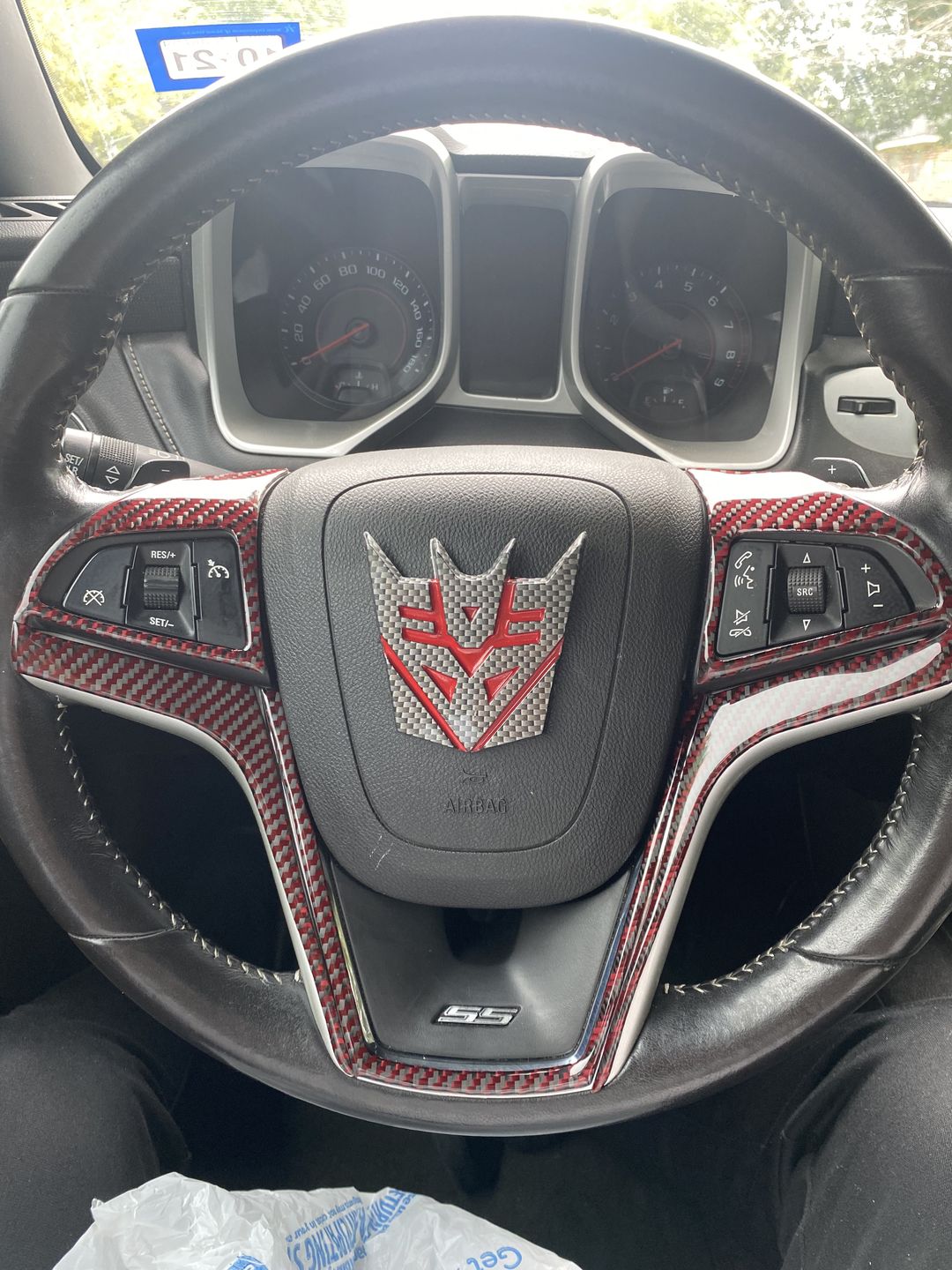 Customer photo review of Carbon Fiber Steering Wheel Overlay for Chevrolet Camaro 2013-2015